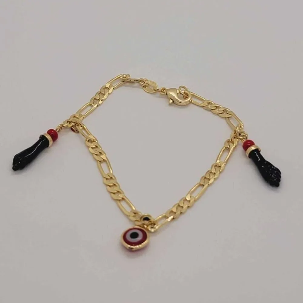 Brand New Brazilian 18k Gold Filled Red Evil Eye & Azabache Bracelet
